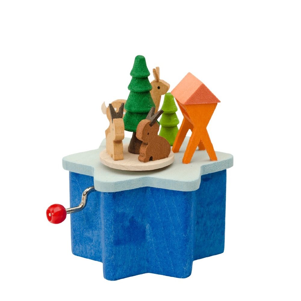 FOREST ANIMALS, CRANK MUSIC BOX BY GRAUPNER HOLZMINIATUREN